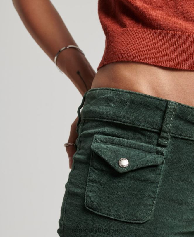 Superdry облекло N00H2597 зелено Жени кадифени дънки с ниска талия