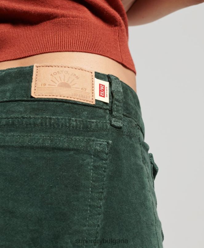 Superdry облекло N00H2597 зелено Жени кадифени дънки с ниска талия