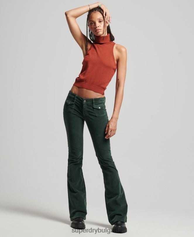 Superdry облекло N00H2597 зелено Жени кадифени дънки с ниска талия
