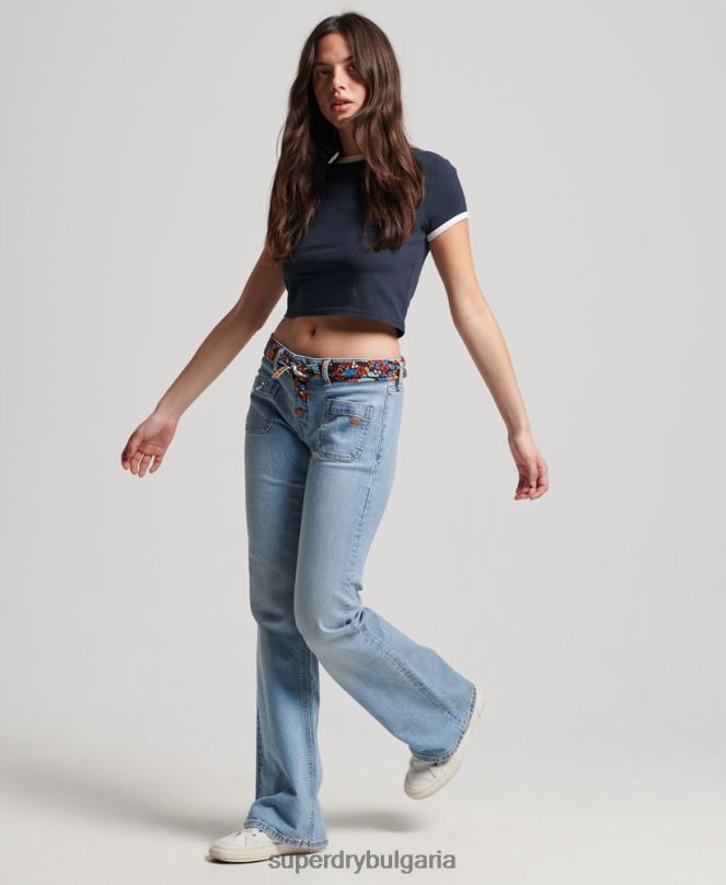 Superdry облекло N00H3863 син Жени ретро дънки с ниска талия от органичен памук