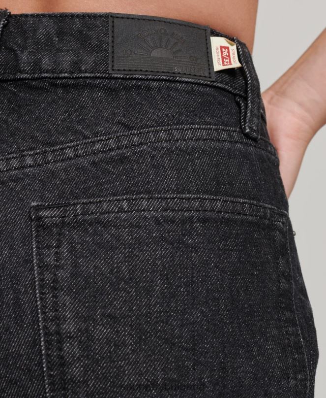Superdry облекло N00H3864 черен Жени прави дънки с висока талия от органичен памук