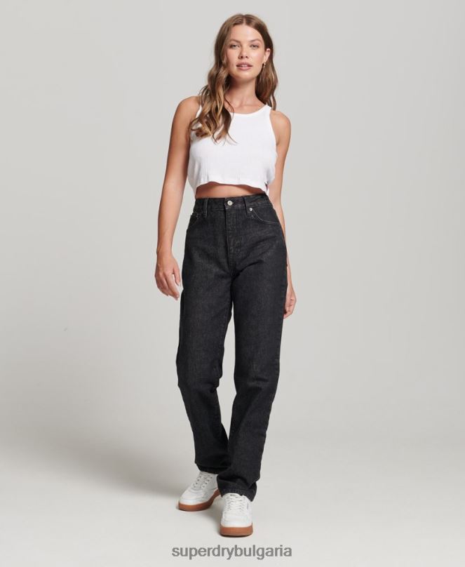 Superdry облекло N00H3864 черен Жени прави дънки с висока талия от органичен памук