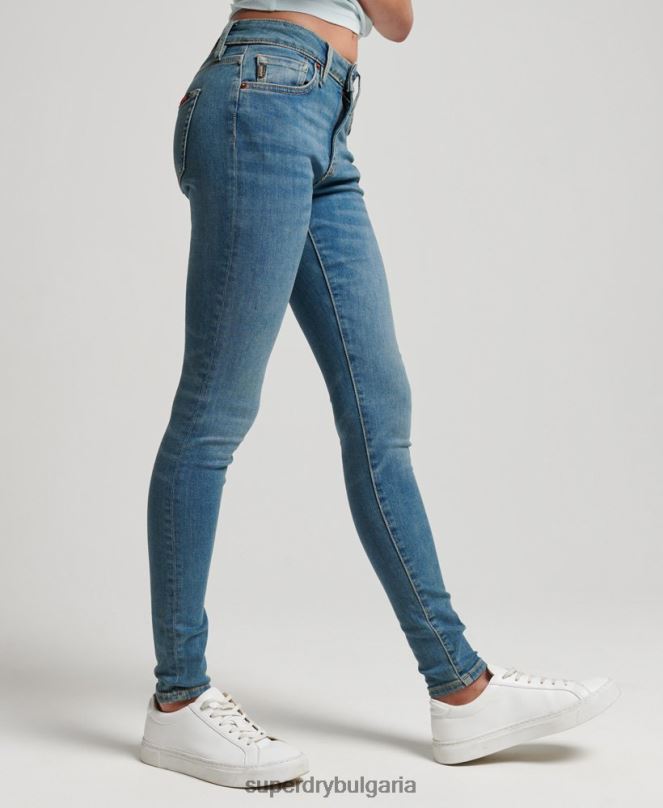 Superdry облекло N00H3865 син Жени тесни дънки със средна височина от органичен памук