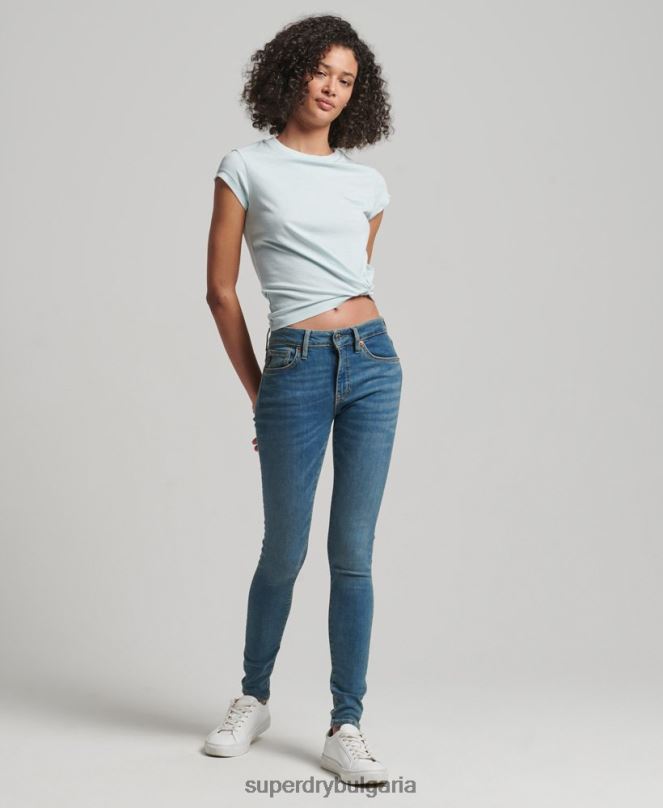 Superdry облекло N00H3865 син Жени тесни дънки със средна височина от органичен памук