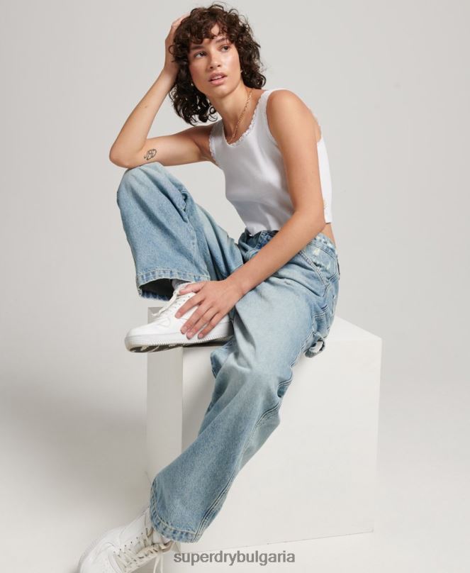 Superdry облекло N00H3866 светло синьо Жени реколта дърводелски дънки от органичен памук