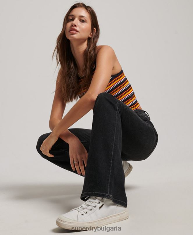 Superdry облекло N00H3867 тъмно сив Жени кльощави дънки с висока талия от органичен памук