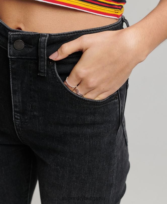 Superdry облекло N00H3867 тъмно сив Жени кльощави дънки с висока талия от органичен памук