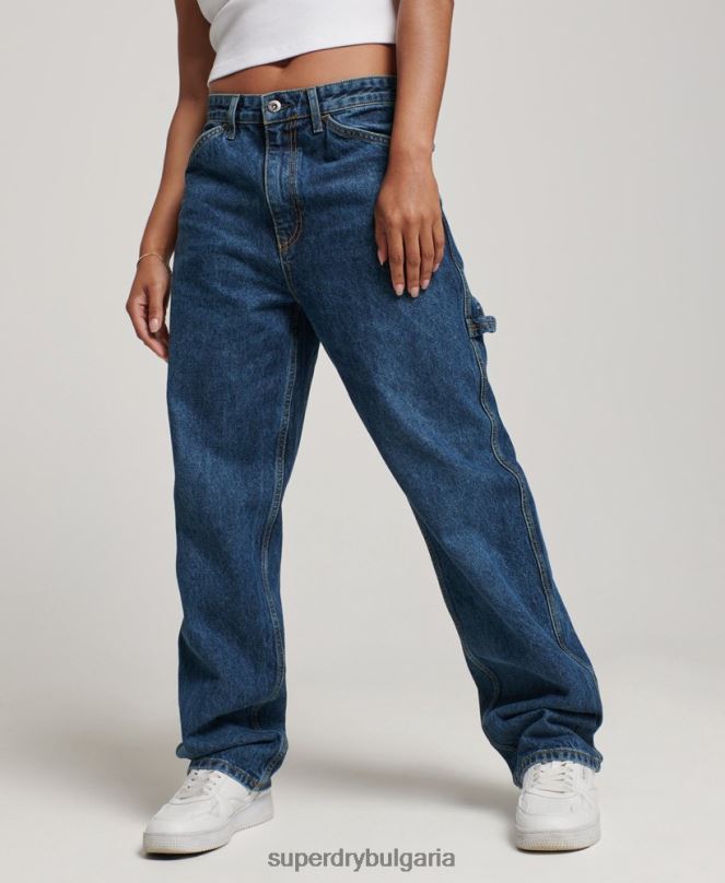 Superdry облекло N00H3868 тъмно синьо Жени реколта дърводелски дънки от органичен памук