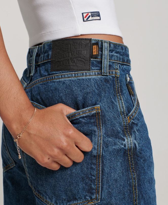 Superdry облекло N00H3868 тъмно синьо Жени реколта дърводелски дънки от органичен памук