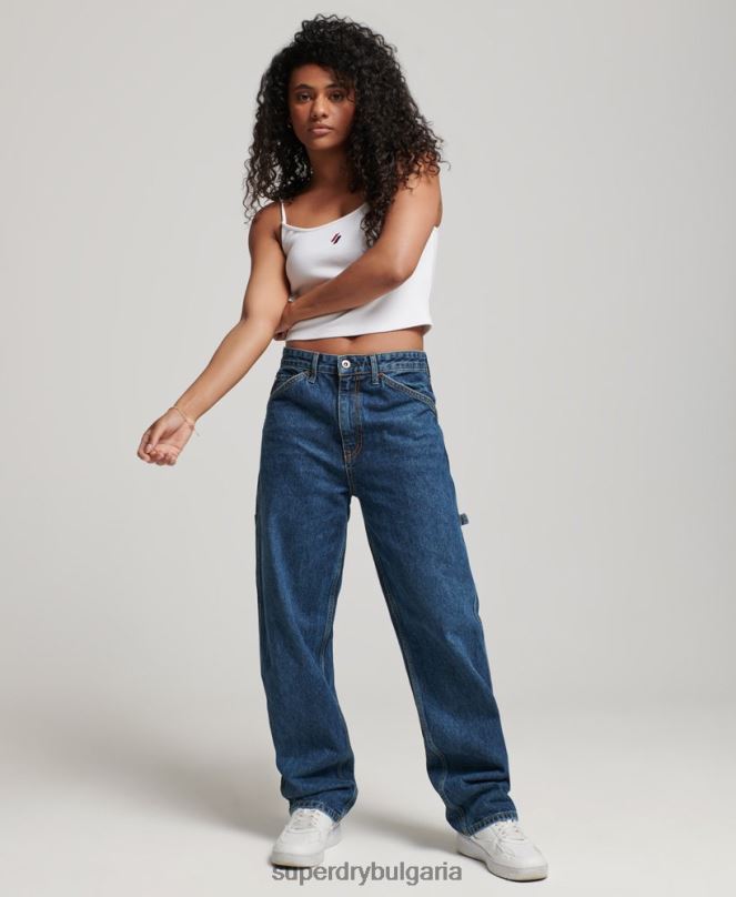 Superdry облекло N00H3868 тъмно синьо Жени реколта дърводелски дънки от органичен памук