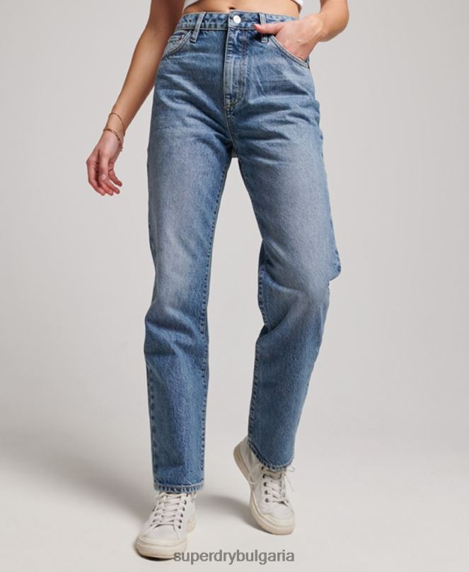Superdry облекло N00H3869 светло синьо Жени прави дънки с висока талия от органичен памук