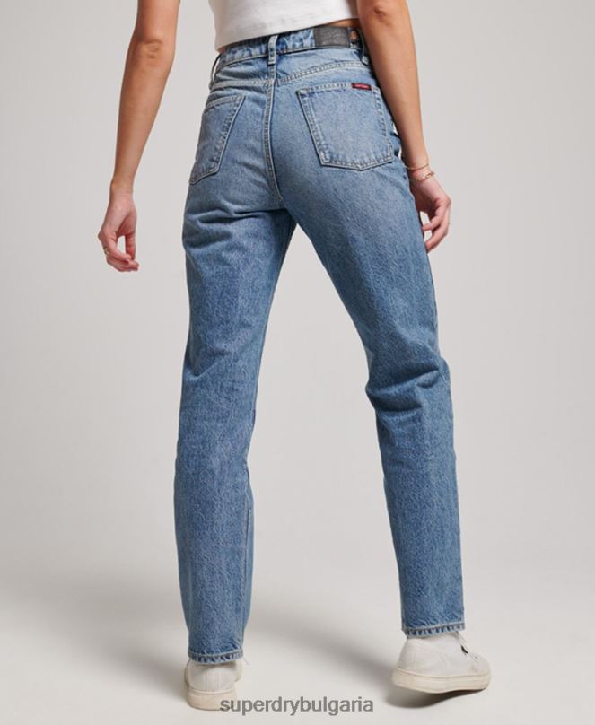Superdry облекло N00H3869 светло синьо Жени прави дънки с висока талия от органичен памук