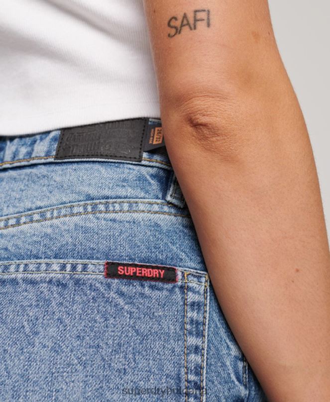 Superdry облекло N00H3869 светло синьо Жени прави дънки с висока талия от органичен памук