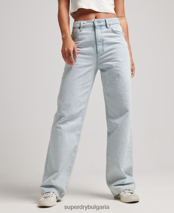 Superdry облекло N00H3871 светло синьо Жени широки дънки от органичен памук