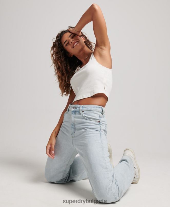 Superdry облекло N00H3871 светло синьо Жени широки дънки от органичен памук