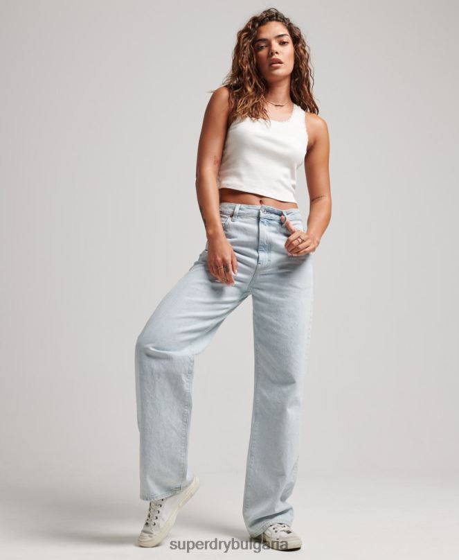 Superdry облекло N00H3871 светло синьо Жени широки дънки от органичен памук