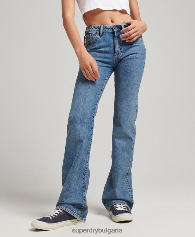 Superdry облекло N00H3872 тъмно синьо Жени тънки дънки със средна височина от органичен памук