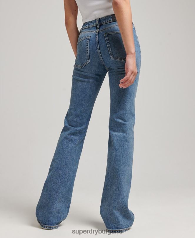 Superdry облекло N00H3872 тъмно синьо Жени тънки дънки със средна височина от органичен памук