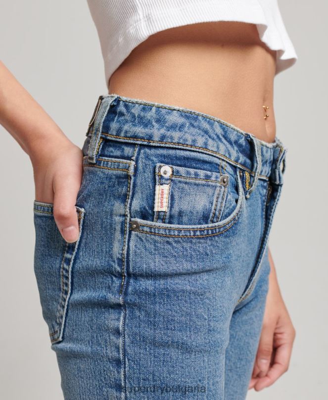 Superdry облекло N00H3872 тъмно синьо Жени тънки дънки със средна височина от органичен памук