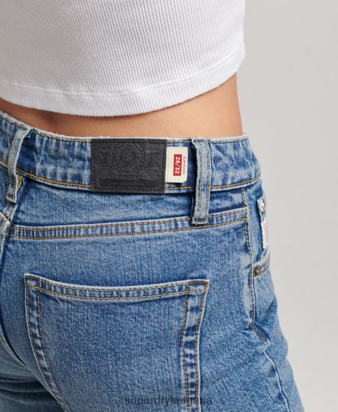 Superdry облекло N00H3872 тъмно синьо Жени тънки дънки със средна височина от органичен памук