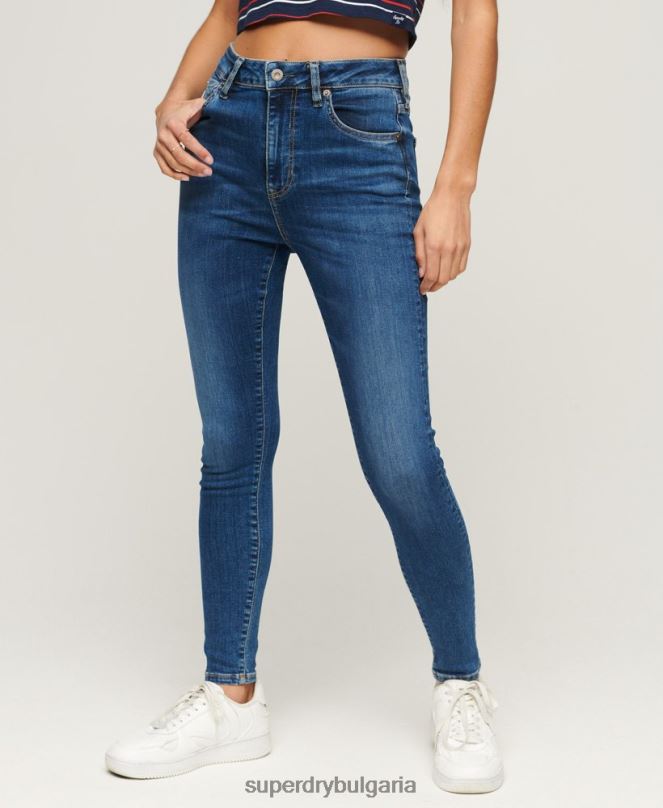 Superdry облекло N00H3873 тъмно синьо Жени тесни дънки от органичен памук с висока талия