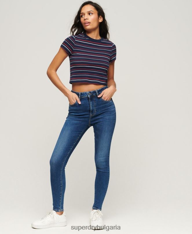 Superdry облекло N00H3873 тъмно синьо Жени тесни дънки от органичен памук с висока талия