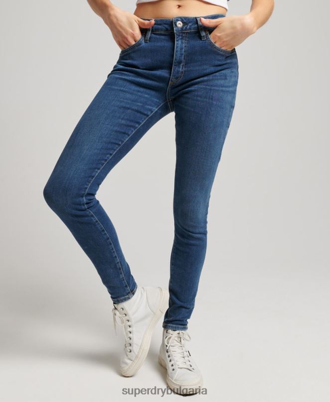 Superdry облекло N00H3874 тъмно синьо Жени тесни дънки със средна височина от органичен памук
