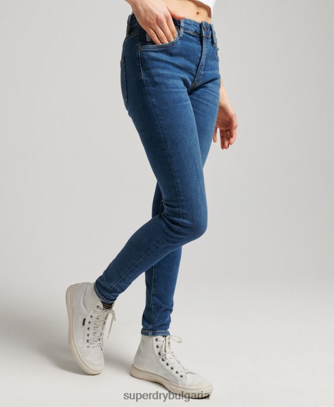 Superdry облекло N00H3874 тъмно синьо Жени тесни дънки със средна височина от органичен памук