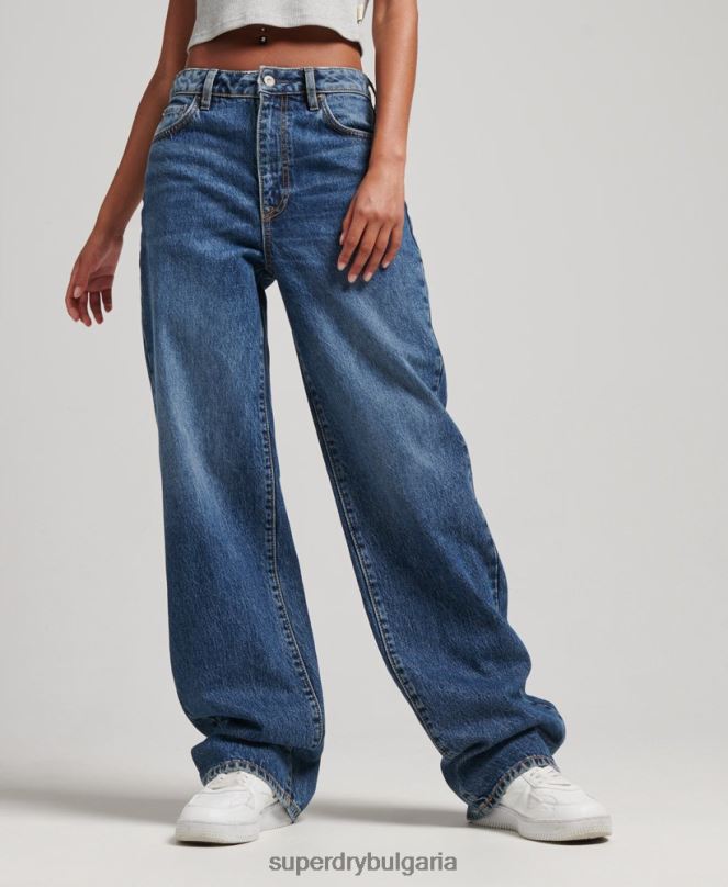Superdry облекло N00H3875 тъмно синьо Жени широки дънки от органичен памук