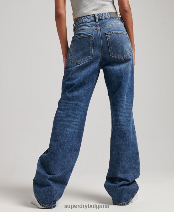 Superdry облекло N00H3875 тъмно синьо Жени широки дънки от органичен памук