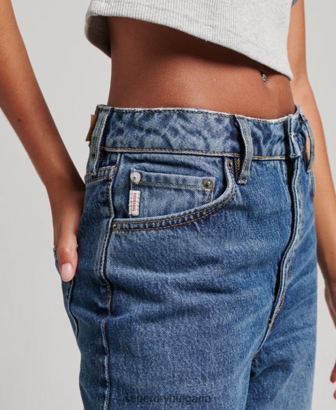 Superdry облекло N00H3875 тъмно синьо Жени широки дънки от органичен памук