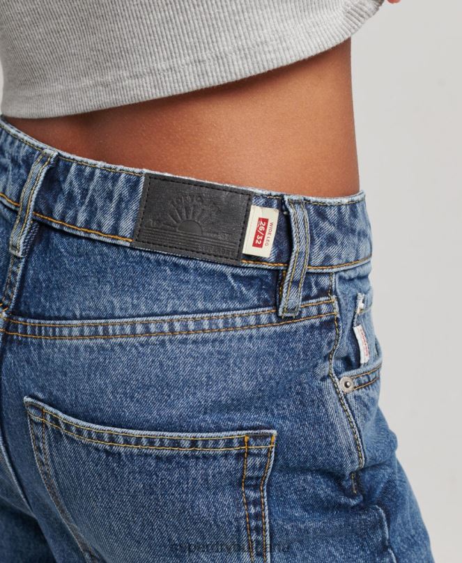 Superdry облекло N00H3875 тъмно синьо Жени широки дънки от органичен памук