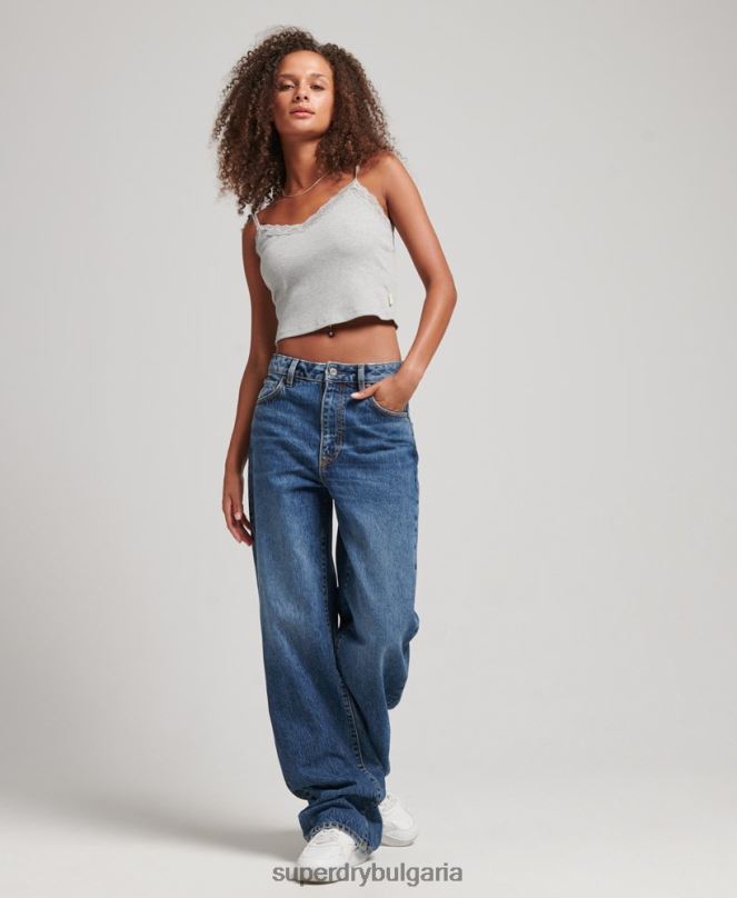 Superdry облекло N00H3875 тъмно синьо Жени широки дънки от органичен памук