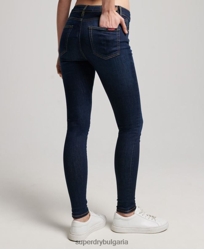 Superdry облекло N00H3877 тъмно синьо Жени тесни дънки със средна височина от органичен памук