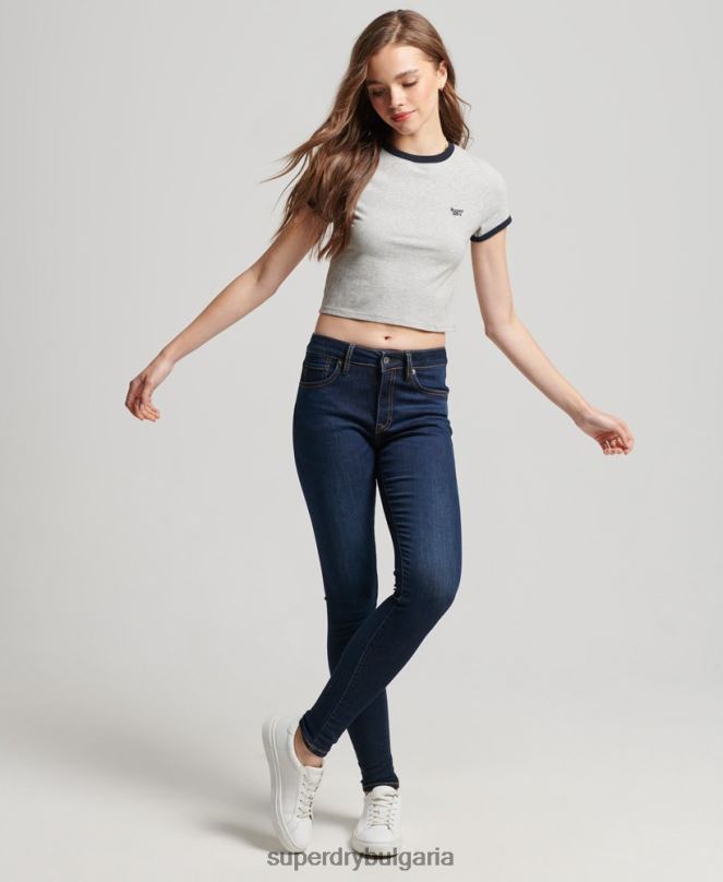 Superdry облекло N00H3877 тъмно синьо Жени тесни дънки със средна височина от органичен памук