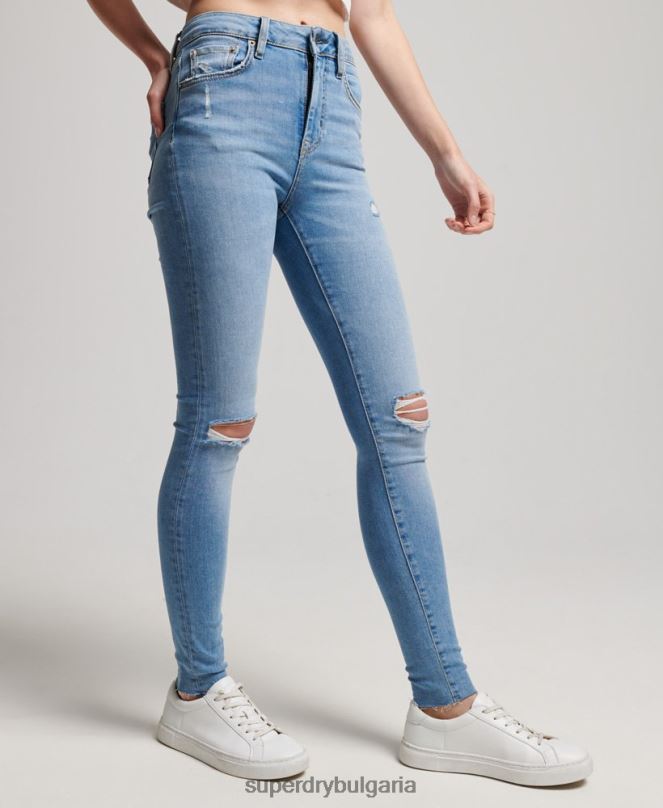 Superdry облекло N00H3878 светло синьо Жени тесни дънки от органичен памук с висока талия