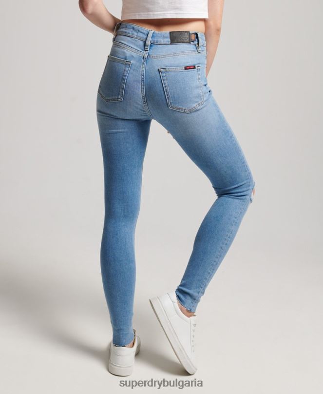 Superdry облекло N00H3878 светло синьо Жени тесни дънки от органичен памук с висока талия