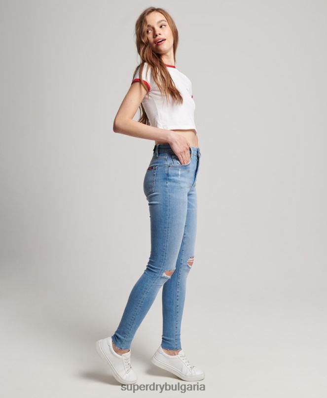 Superdry облекло N00H3878 светло синьо Жени тесни дънки от органичен памук с висока талия