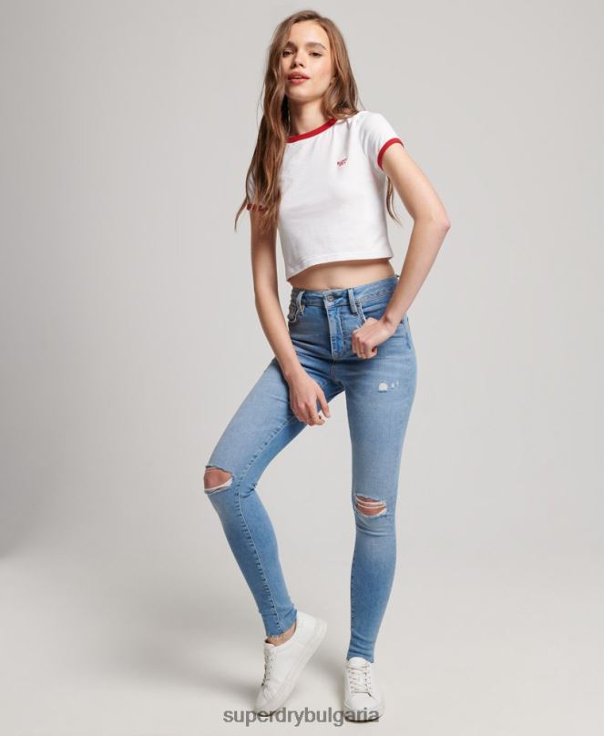 Superdry облекло N00H3878 светло синьо Жени тесни дънки от органичен памук с висока талия