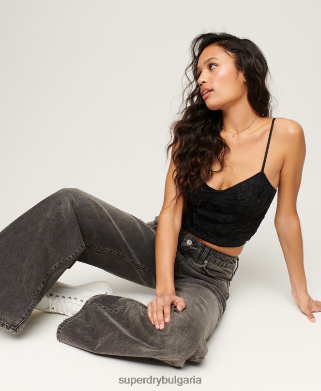 Superdry облекло N00H3879 сиво Жени широки дънки от органичен памук