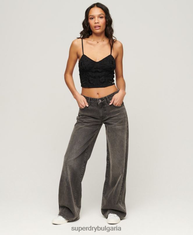Superdry облекло N00H3879 сиво Жени широки дънки от органичен памук