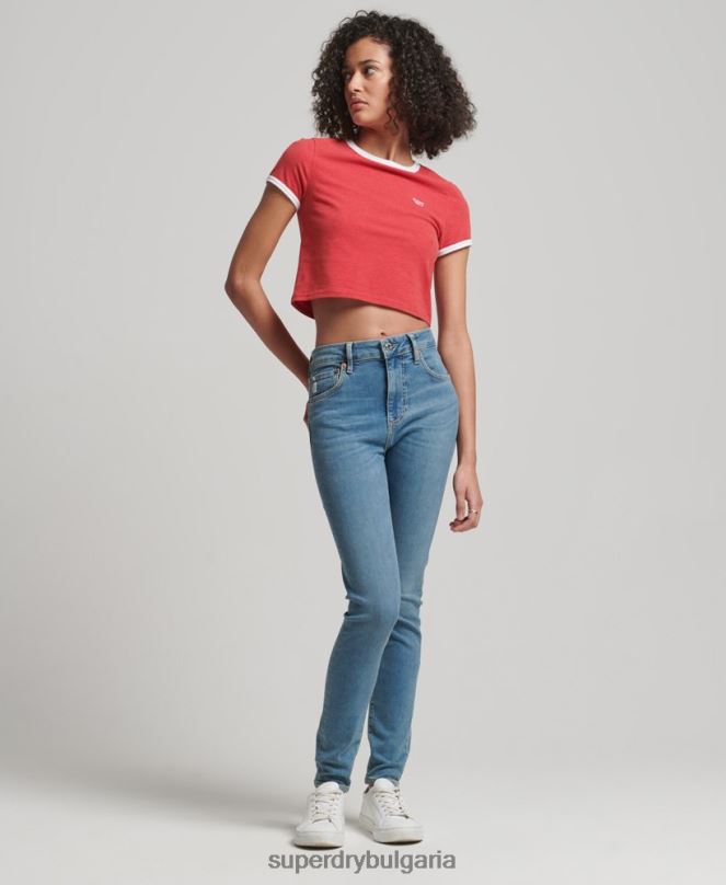 Superdry облекло N00H3880 син Жени тесни дънки от органичен памук с висока талия