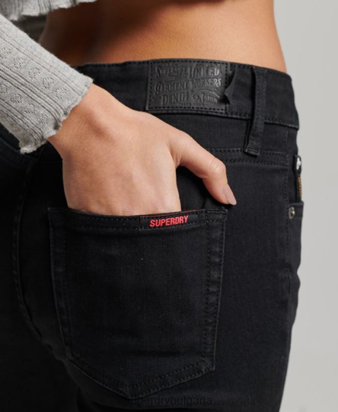 Superdry облекло N00H3882 черен Жени тесни дънки със средна височина от органичен памук