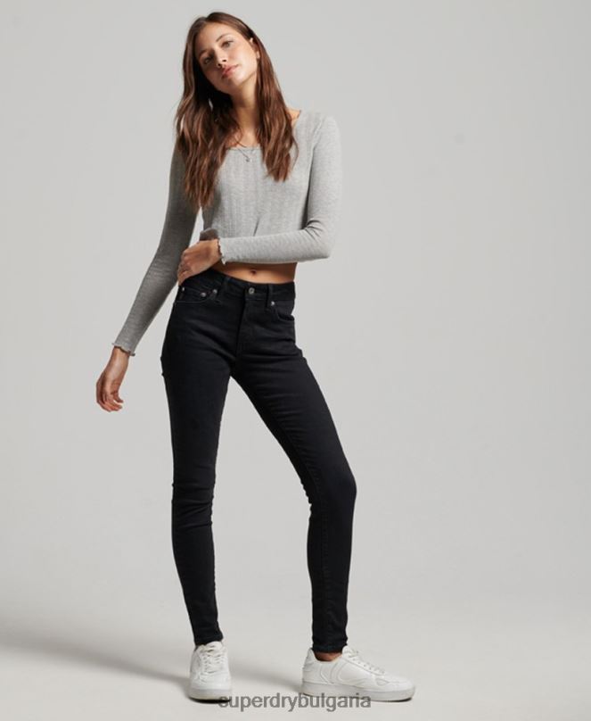 Superdry облекло N00H3882 черен Жени тесни дънки със средна височина от органичен памук