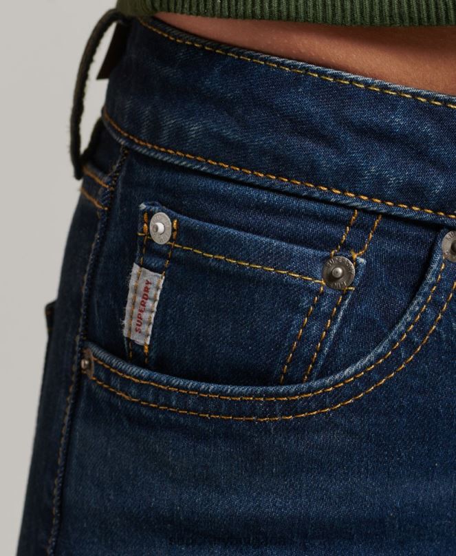 Superdry облекло N00H3883 тъмно синьо Жени тънки дънки със средна височина от органичен памук