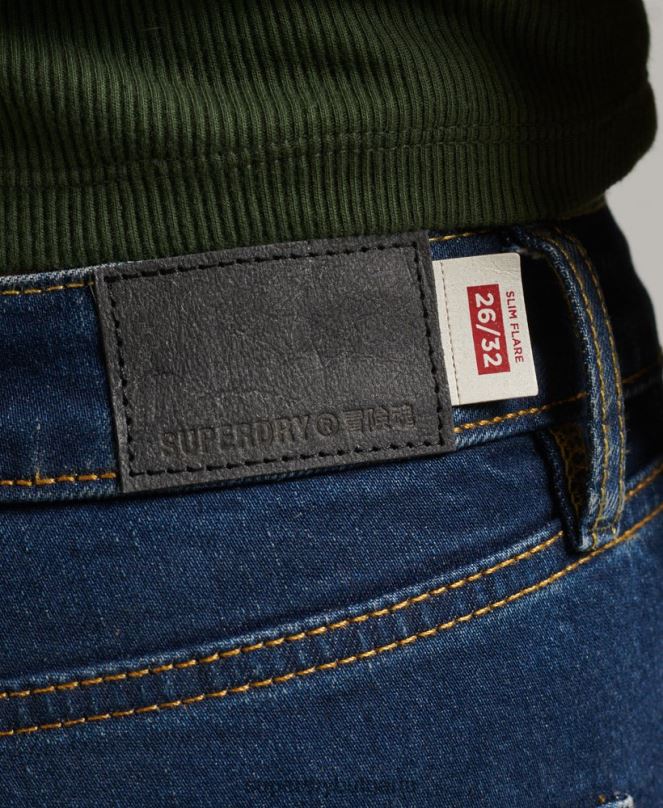 Superdry облекло N00H3883 тъмно синьо Жени тънки дънки със средна височина от органичен памук
