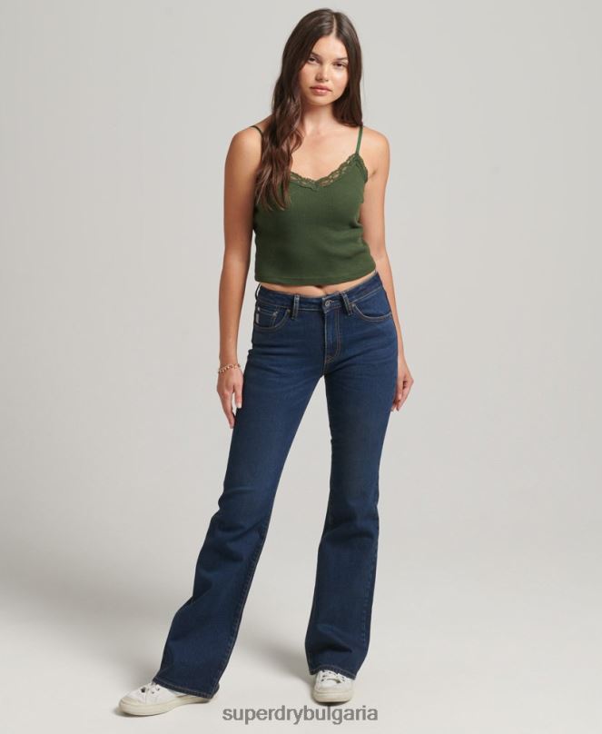 Superdry облекло N00H3883 тъмно синьо Жени тънки дънки със средна височина от органичен памук