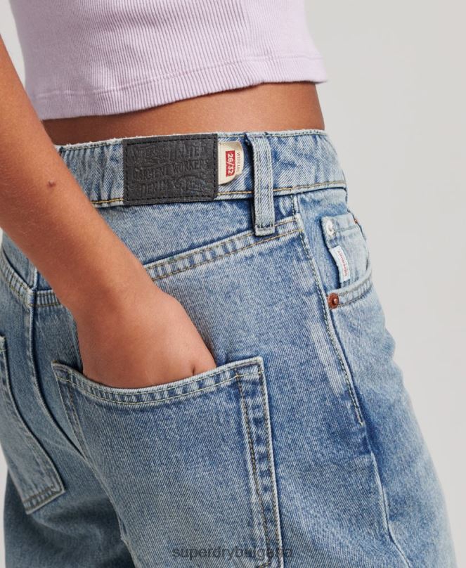 Superdry облекло N00H3884 светло синьо Жени широки дънки от органичен памук
