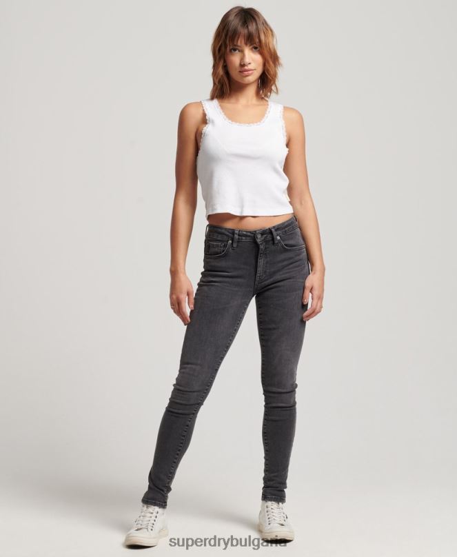 Superdry облекло N00H3885 черен Жени тесни дънки със средна височина от органичен памук