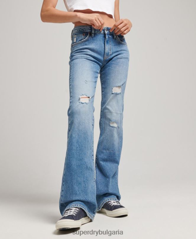 Superdry облекло N00H3887 син Жени тънки дънки със средна височина от органичен памук